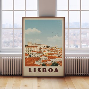 Cartel de viaje de recuerdo de Lisboa Portugal, impresión de arte vintage de Lisboa Portugal, regalos portugueses retro, arte de pared de acuarela de Lisboa