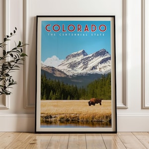 Colorado Mountain Wall Art Print, Denver Colorado Poster, Colorado State Map Wall Decor, Colorado Travel Poster, Rocky Mountains Gift