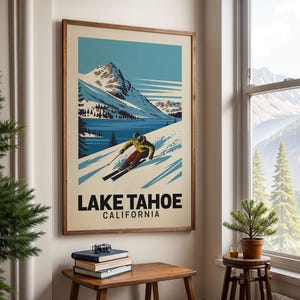 Lake Tahoe Kalifornien Ski Poster, Apres Ski Kunst | Vintage Ski Poster | Skihütte Wand Dekor