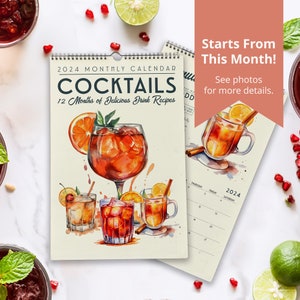 2024 Cocktail Recipe Wall Calendar, Vintage Alcohol Calendar | 2024 Wall Calendar | Monthly Calendar Planner for Bar Cart Gift