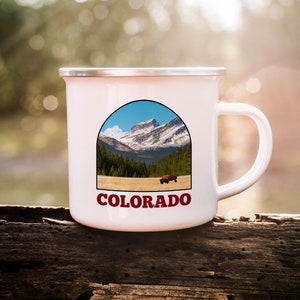 Colorado Enamel Mug, Camping Mug, Metal Campfire Mug, Retro Coffee Cup, Colorado Souvenir Gift Idea