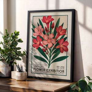 Impresión de adelfa del mercado de flores, arte floral retro de Lisboa / Impresión del mercado de flores / Impresión floral minimalista bohemia, impresión floral vintage de Lisboa