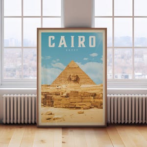 Plakat Vintage Cairo, Wydruk Cairo, Dekoracja ścienna z podróży do Cairo, Sztuka ścienna z Egiptu, Prezent z Cairo, Mapa Cairo, Malarstwo Cairo