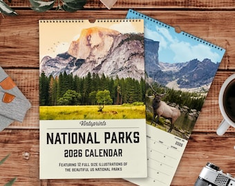 Calendario de Parques Nacionales 2026, Calendario de Parques Nacionales de EE. UU. / Calendario de Pared 2026 / Regalo de Parques Nacionales Vintage, Calendario Académico