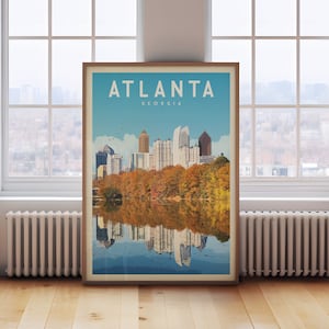 Atlanta Skyline Poster Print, Vintage Atlanta Georgia Wall Art Home Decor, Retro Georgia Travel Poster Print, City of Atlanta Print Gift