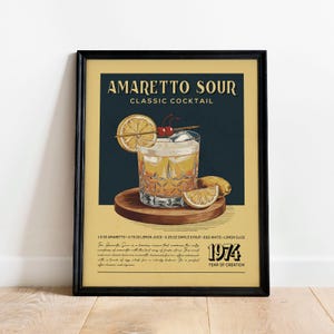 Impresión de cóctel amaretto sour, póster de cóctel amaretto sour / impresiones de carrito de bar / impresiones de bebidas vintage para decoración de carrito de bar en la cocina del hogar