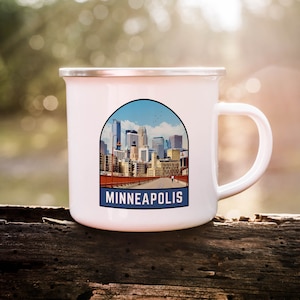 Minneapolis Emaille-Becher, Minnesota-Becher, Minneapolis-Abzeichen-Emaille-Becher, Camping-Becher, Metallbecher, Retro-Kaffeetasse, Minneapolis-Souvenir-Geschenk