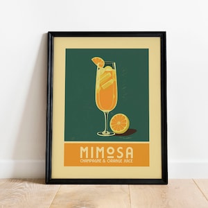 Impresión de cóctel de mimosa, póster de cóctel de mimosa, arte de pared de bar de brunch, impresiones de arte de carrito de bar, impresión de cóctel retro, accesorios de bar