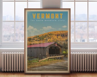 Vermont Travel Poster, Vermont Art Print, Vermont Gift, Vermont Wall Art, Vermont Home Decor, Retro Vermont Canvas