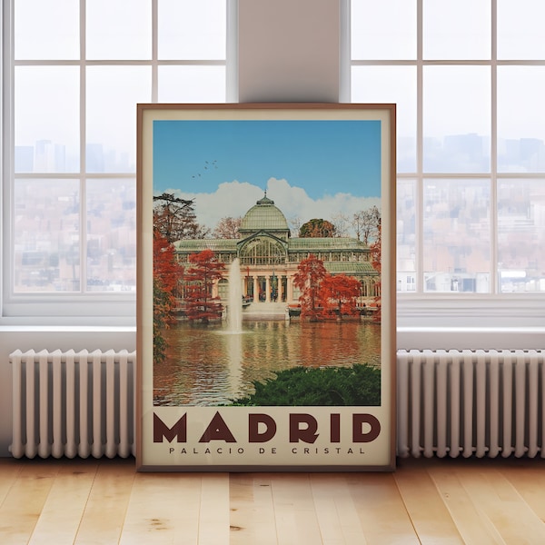 Madrid Poster, Spanje Art Prints, Madrid Wall Art, Madrid Print, Palacio de Cristal Print, Spaanse kunst, Madrid Travel Poster, Vintage Spanje