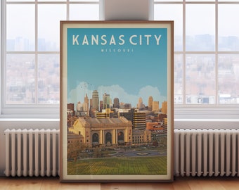 Kansas City Vintage Wall Art, Kansas City Art Print Travel Poster, Kansas City Decor, Kansas City Skyline Poster, Kansas City Missouri Gifts