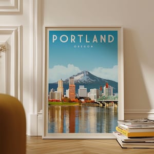 Portland Bridges Poster, Portland Neighborhood Wall Art, Portland Oregon Mount Hood Print, Vintage Portland Oregon Wall Decor, Portland Gift