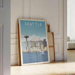 Impresión de póster de Seattle, decoración de pared del estado de Seattle, Washington, arte de pared con impresión vintage de Seattle, arte de pared del monte Rainier, regalo de Seattle