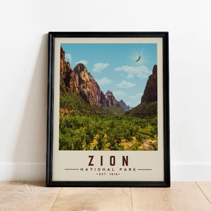 Zion National Park Art, Zion Minimal National Park Poster | Vintage National Park Poster | Hiking Poster for National Park Lover