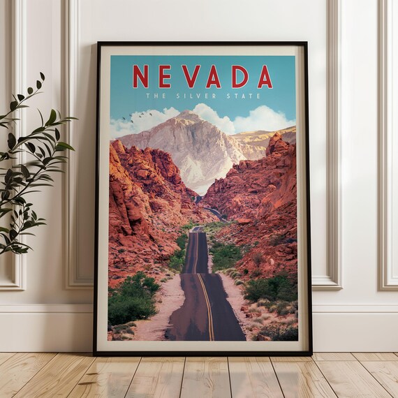 Nevada Art, Nevada Retro Travel Poster, Vintage Southwest Decor, Nevada Wall Art, Nevada State Print, Las Vegas Poster, Nevada Gift