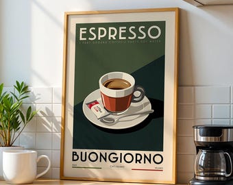 Espresso Coffee Poster, Kitchen Coffee Bar Art Print, Coffee Bar Sign | Vintage Coffee Poster | Coffee Gift for Coffee Lover