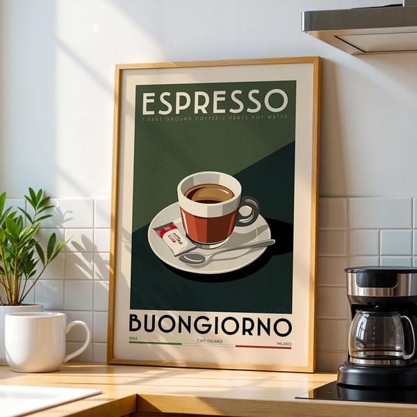 Espresso Kaffee Poster, Küche Kaffee Bar Kunstdruck, Kaffee Bar Schild | Vintage Kaffee Poster | Kaffee Geschenk für Kaffee-Liebhaber