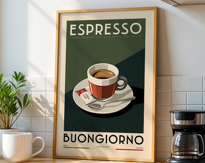 Espresso Coffee Poster, Kitchen Coffee Bar Art Print, Coffee Bar Sign | Vintage Coffee Poster | Coffee Gift for Coffee Lover