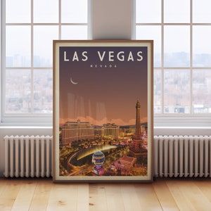Affiche de Las Vegas, art du Nevada, affiche de voyage rétro Nevada, déco vintage sud-ouest, carte de Las Vegas, impression Las Vegas, cadeau Las Vegas
