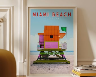 Poster di Miami Beach, Arte murale di Miami, Poster di Miami, Miami vintage, Stampa artistica della Florida, Torre dei bagnini Art Deco di Miami, Stampe retrò di Miami Beach