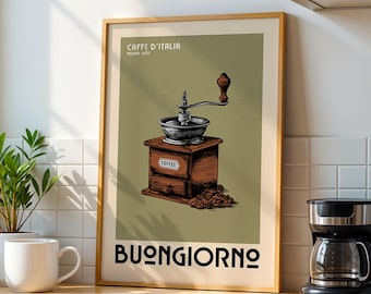 Vintage Coffee Grinder Coffee Poster, Coffee Bar Art Print, Kitchen Wall Art | Vintage Coffee Poster | Coffee Bar Decor for Coffee Lover