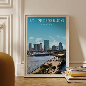 St. Petersburg Florida Poster, St. Petersburg Wandkunst, Florida Kunstdruck, Innenstadt von St. Petersburg Skyline, Retro Druck Florida Geschenk
