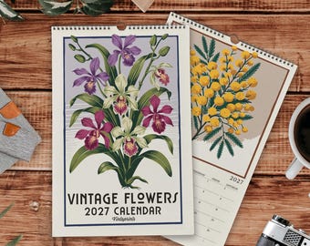 2027 Floral Wall Calendar, Vintage Botanical Calendar | 2027 Wall Calendar | Monthly Flower Wall Calendar for Plant Lover