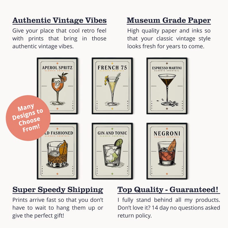 Aperol Spritz Print, Aperol Spritz Poster | Bar Cart Prints | Vintage Cocktail Poster Wall Art for Home Bar Cart image 4