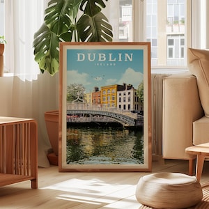 Dublin Travel Poster, Dublin Print, Dublin Bridge Wall Art, Ireland Gift, Ireland Art, Ireland Canvas Print, Ireland Home Decor, Temple Bar