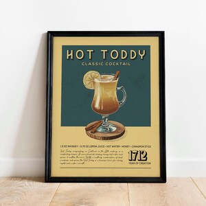 Hot Toddy Cocktail Poster, Hot Toddy Cocktail Poster | Barwagen Drucke | Retro Alkohol Drucke für die Vintage Küche