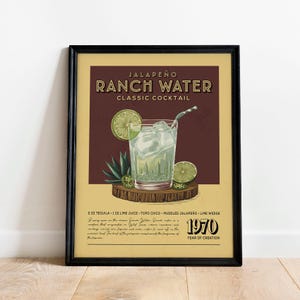 Jalapeno Ranch Water Cocktail Druck, Jalapeno Ranch Water Cocktail Poster | Barwagen Drucke | Vintage Drink Prints für die Hausbar