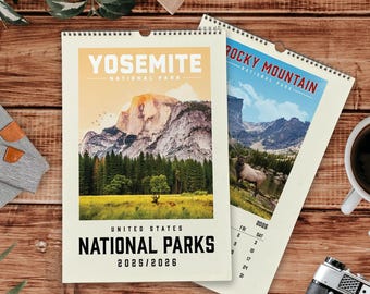 2026 Kalender, USA Nationalpark-Kalender | 2026 Wandkalender | Vintage Nationalparks Kalender, Akademischer Kalender