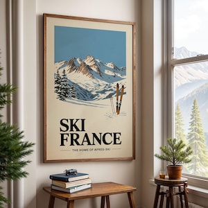 France Ski Poster, Ski Cabin Decor | Vintage Ski Poster | Ski Chalet Decor Gift for Men