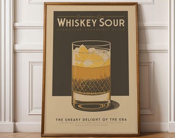 Whiskey Sour Cocktail Print, Whiskey Sour Cocktail Poster, Bar Wall Art, Bar Cart Art Prints, Retro Print, Bar Accessories, Whiskey Gift