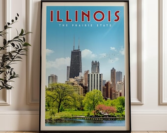 Illinois Poster, Illinois Print, Illinois State Wall Art, Retro Illinois Home Decor, Vintage Illinois Photo, Illinois Gift, Chicago