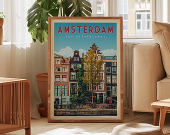 Amsterdam Art Print, Holland Poster, Amsterdam Travel Poster, Amsterdam Gift, The Netherlands Gift, Netherlands Poster, Skyline City Art