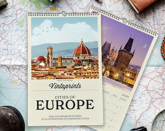 2026 Calendar, Vintage Europe Travel Poster Calendar | 2026 Wall ...