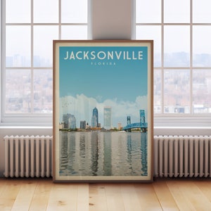 Jacksonville Florida Skyline Poster Print, Jacksonville Florida Wall Art Home Decor, Vintage Florida State Travel Prints, Florida Gifts