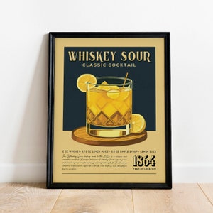 Whiskey Sour Cocktail Print, Whiskey Sour Cocktail Poster, Bar Wall Art, Classic Bar Cart Art Prints, Retro Print, Bar Accessories