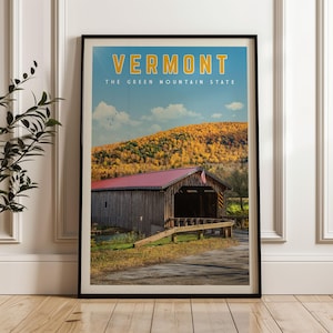 Vermont Travel Poster, Vermont Art Print, Vermont Gift, Vermont Wall Art, Vermont Home Decor, Retro Vermont Canvas