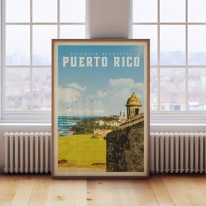 Cartaz de viagem de Porto Rico, impressão de arte de San Juan de Porto Rico, arte de parede de Porto Rico, arte de praia de Porto Rico
