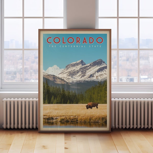 Stampa artistica da parete della montagna del Colorado, poster di Denver Colorado, decorazione da parete della mappa dello stato del Colorado, poster di viaggio del Colorado, regalo delle Montagne Rocciose