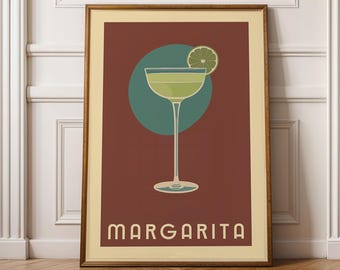 Margarita Cocktail Print, Margarita Cocktail Poster, Bar Wall Art, Classic Bar Cart Art Prints, Retro Cocktail Print, Bar Cart Accessories