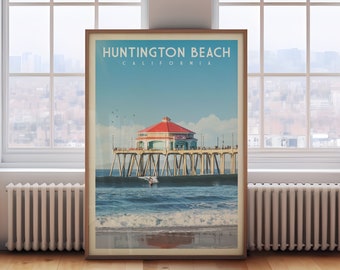 Huntington Beach Pier Poster, California Wall Art, Southern California Print, Surfboard Wall Art, Beach House Decor, US Open of Surfing