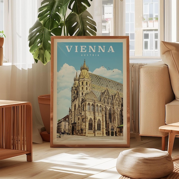 Vienna Travel Poster, Vintage Vienna Austria Wall Art, Retro Austrian Wall Decor, St. Stephen's Cathedral, Vienna Austria Souvenir Gift