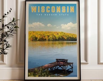 Wisconsin Travel Poster, Wisconsin Art Print, Wisconsin Gift, Wisconsin Wall Art, Wisconsin Home Decor, Retro Wisconsin Canvas