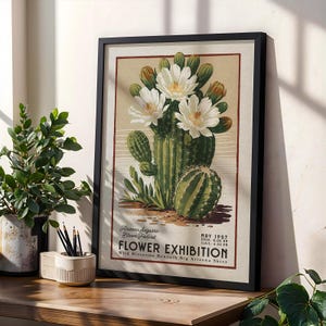 Blumenmarkt Saguaro Kaktus Druck, Retro Arizona Blumen Kunst | Blumenmarkt Print | Retro botanisches Plakat, Blumen Western Wandkunst