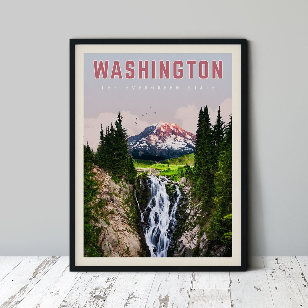 Washington State Wall Art Washington State Travel Poster Etsy