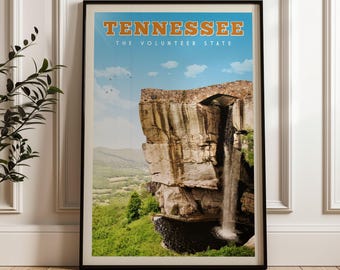 Plakat podróżniczy po Tennessee, wydruk po Tennessee, płótno ścienne po Tennessee, prezent po Tennessee, mapa Tennessee, pocztówka z Nashville w Tennessee