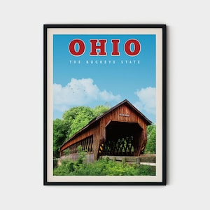Póster del estado de Ohio, arte de Ohio de mediados de siglo, letrero de Ohio, arte de pared en lienzo de Ohio, impresión de viaje vintage de Ohio, decoración del hogar de Ohio, regalos de Ohio, mapa de Ohio